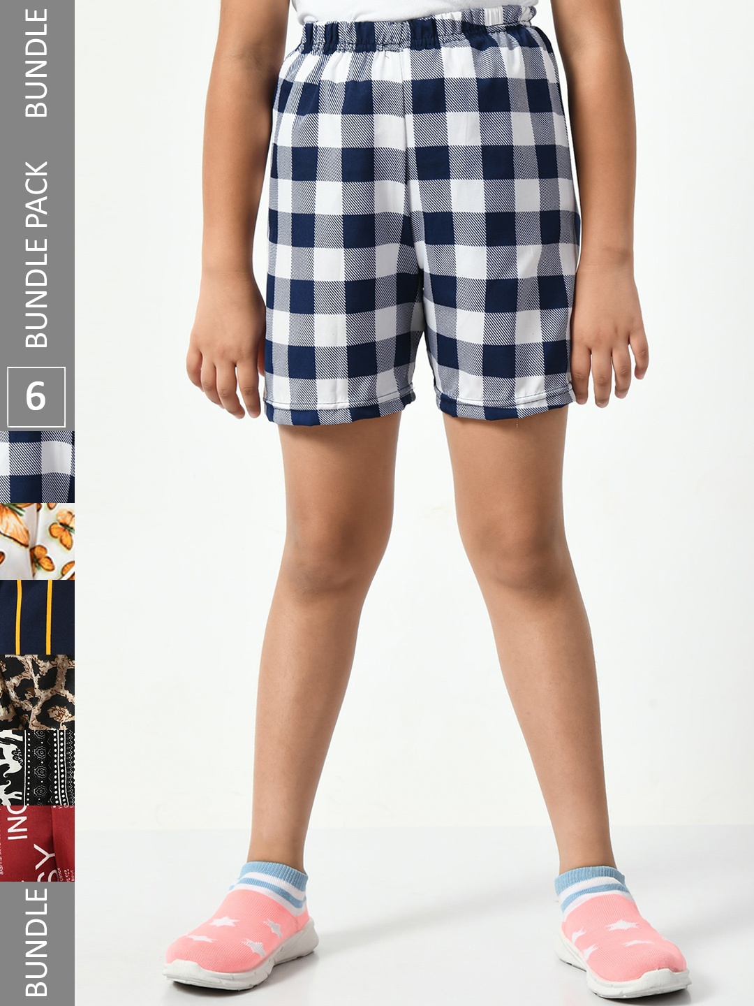 BAESD Girls Pack Of 6 Checked High-Rise Shorts, White