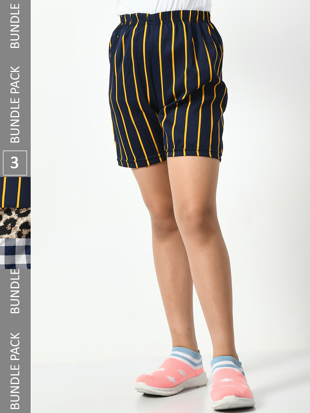 

BAESD Girls Pack Of 3 Striped High-Rise Shorts, Navy blue