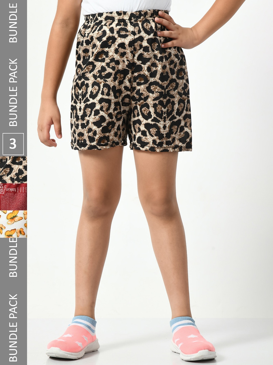 

BAESD Girls Pack Of 3 Abstract Printed High-Rise Shorts, Beige
