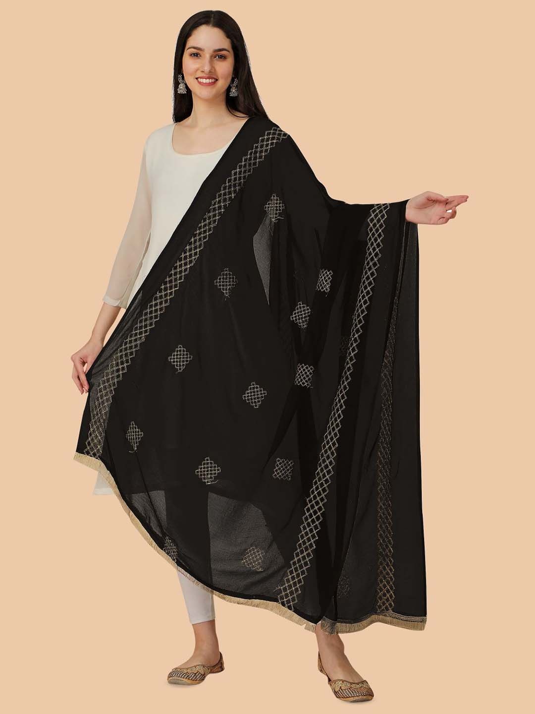 

Dori Geometric Embroidered Chiffon Dupatta with Zari, Black