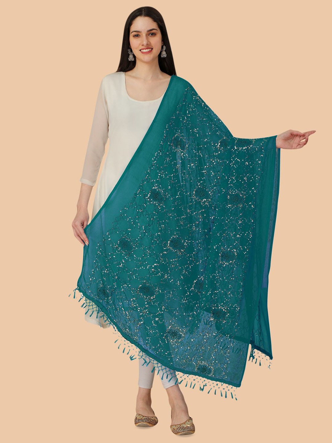 

Dori Abstract Embroidered Chiffon Dupatta with Sequinned, Green