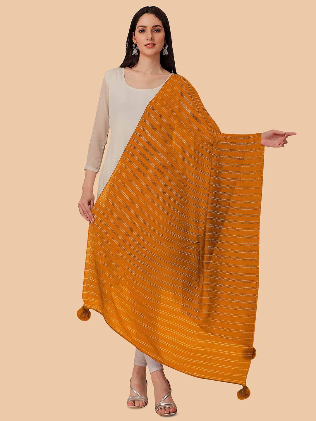 

Dori Mustard Striped Chiffon Dupatta with Zari