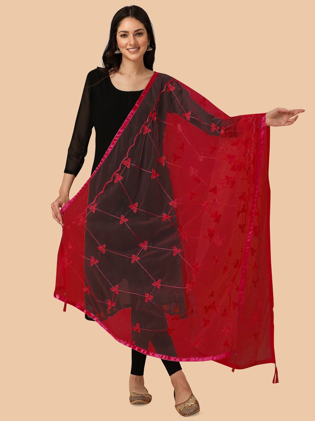 

Dori Embroidered Dupatta With Thread Work, Red