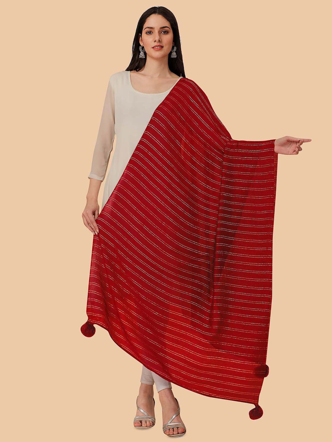 

Dori Striped Chiffon Dupatta with Zari, Maroon