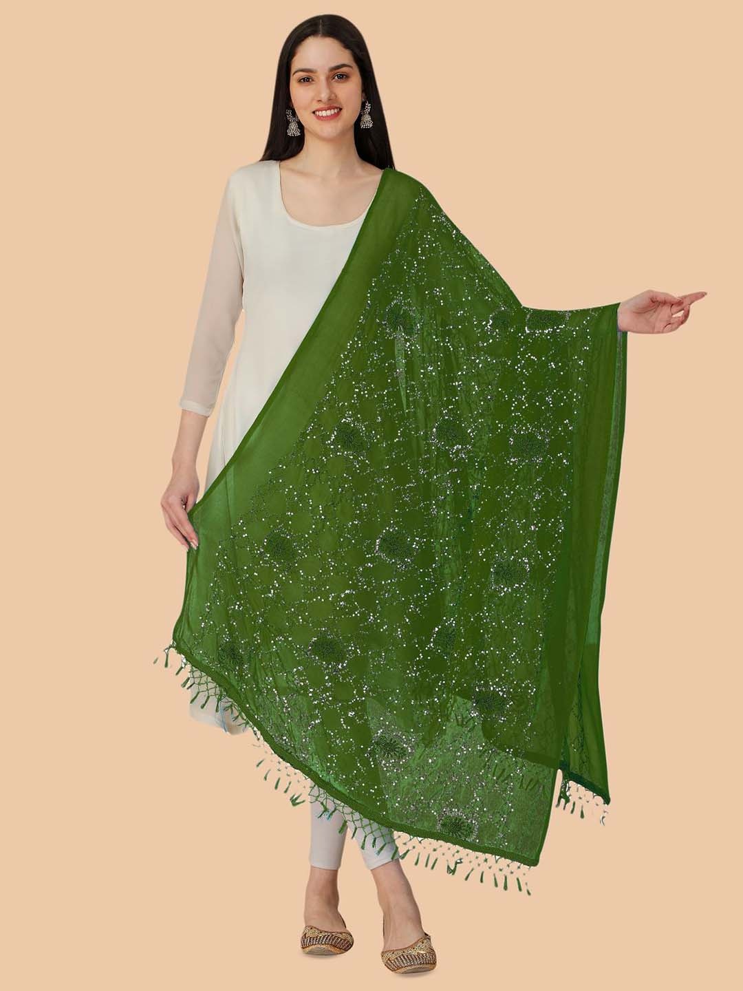 

Dori Embroidered Dupatta With Sequinned, Green