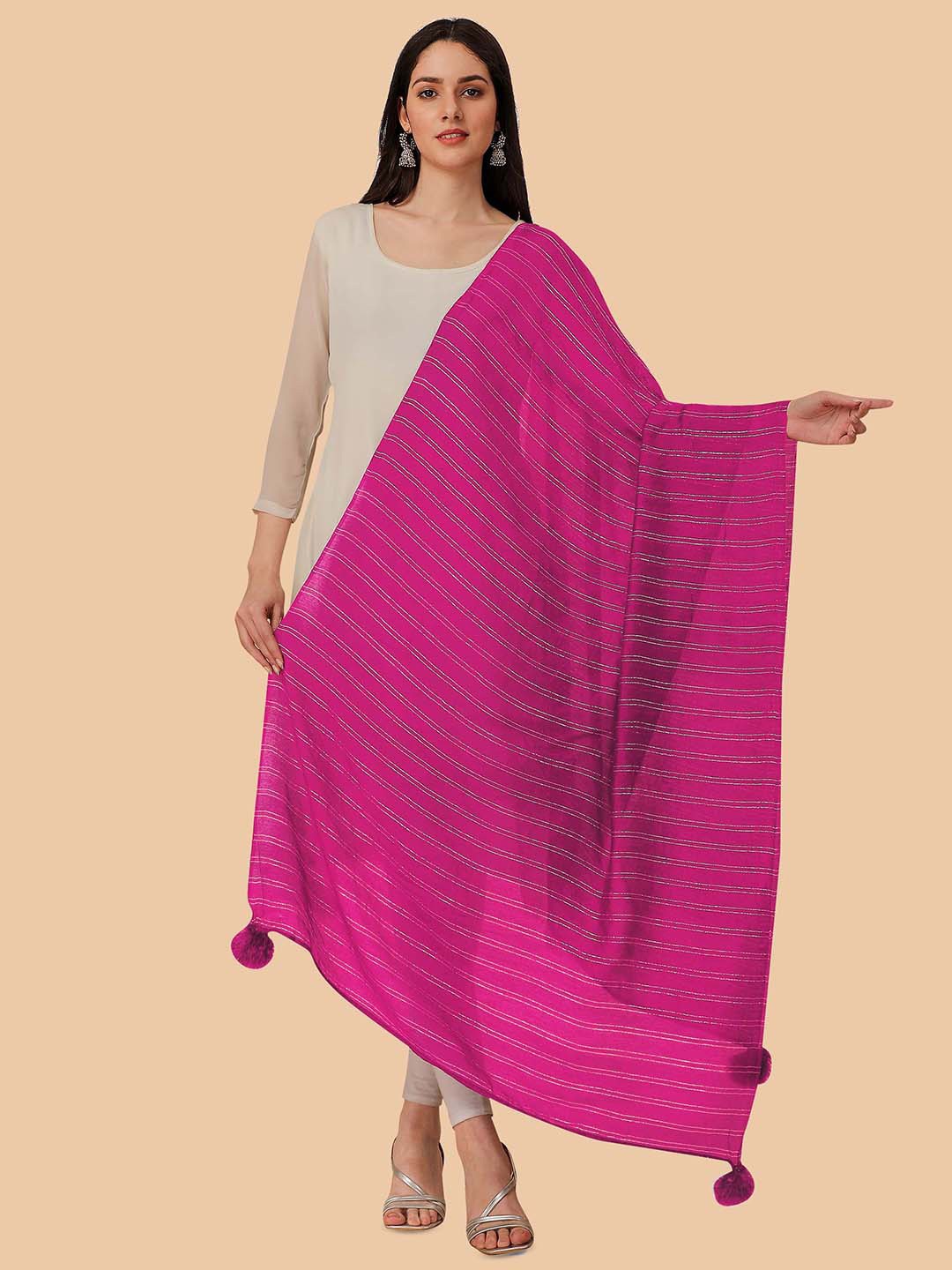 

Dori Striped Chiffon Dupatta with Zari, Magenta