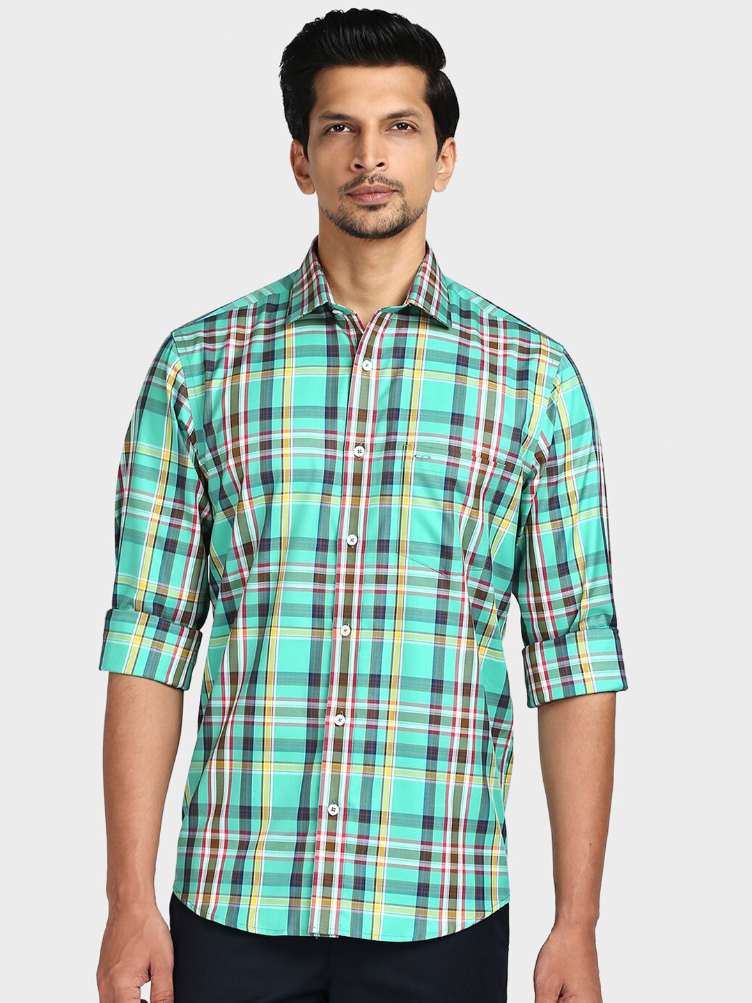 

ColorPlus Regular Fit Checked Cotton Casual Shirt, Green