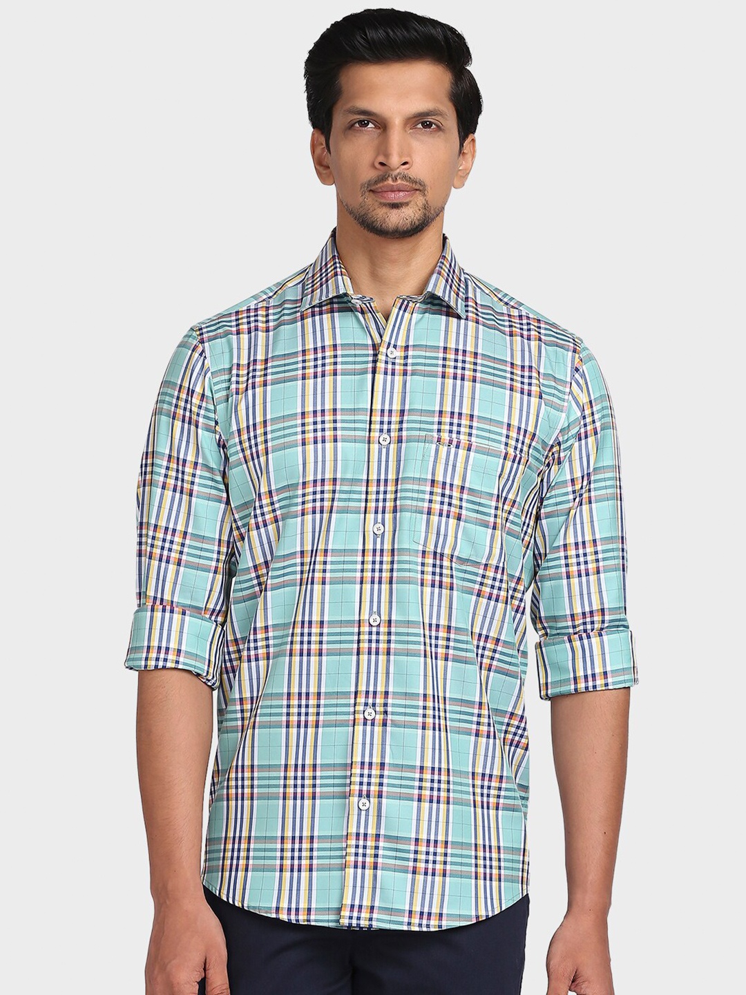 ColorPlus Regular Fit Checked Cotton Casual Shirt, Green
