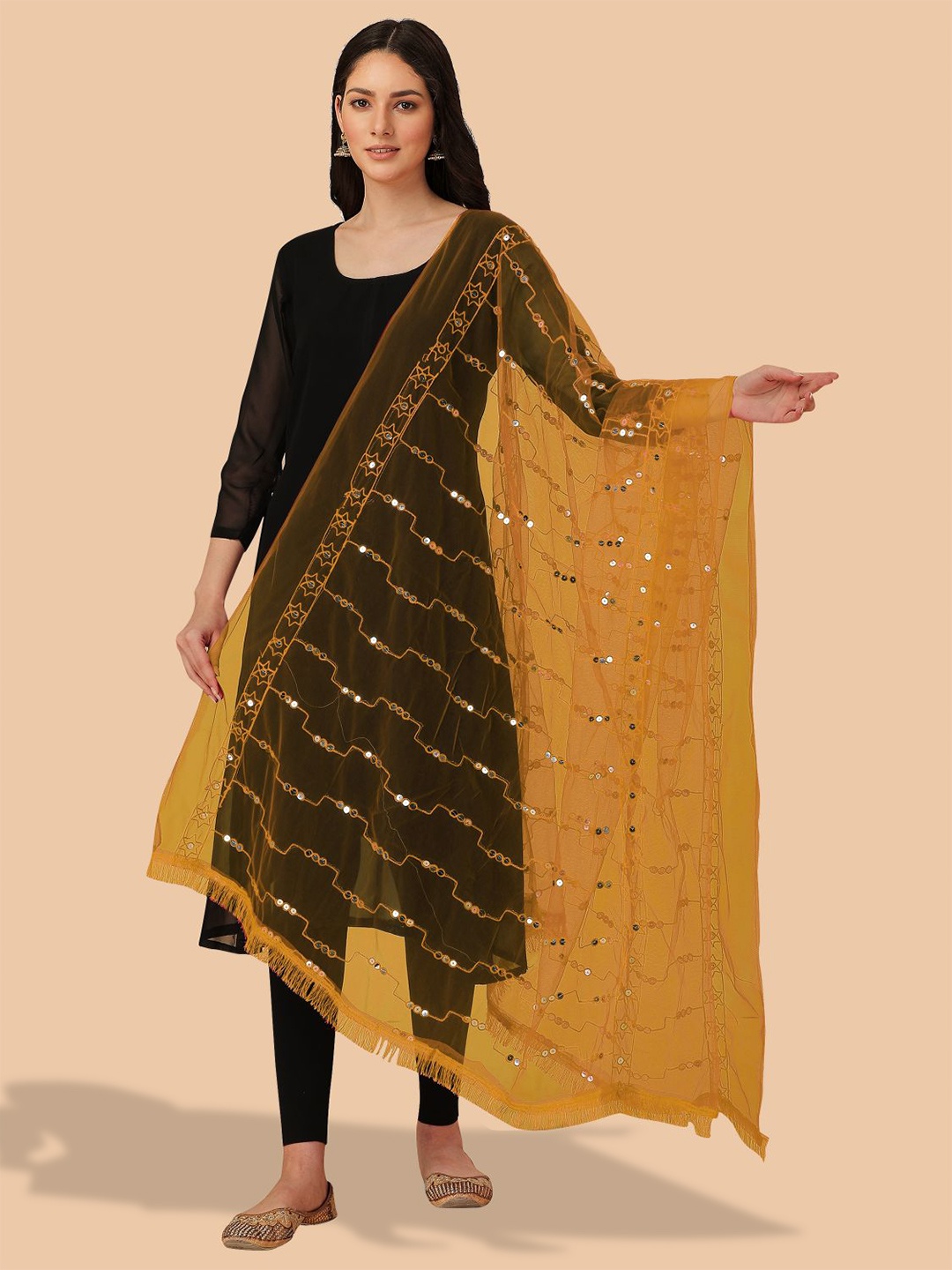 

Dori Embroidered Net Dupatta With Sequinned, Yellow