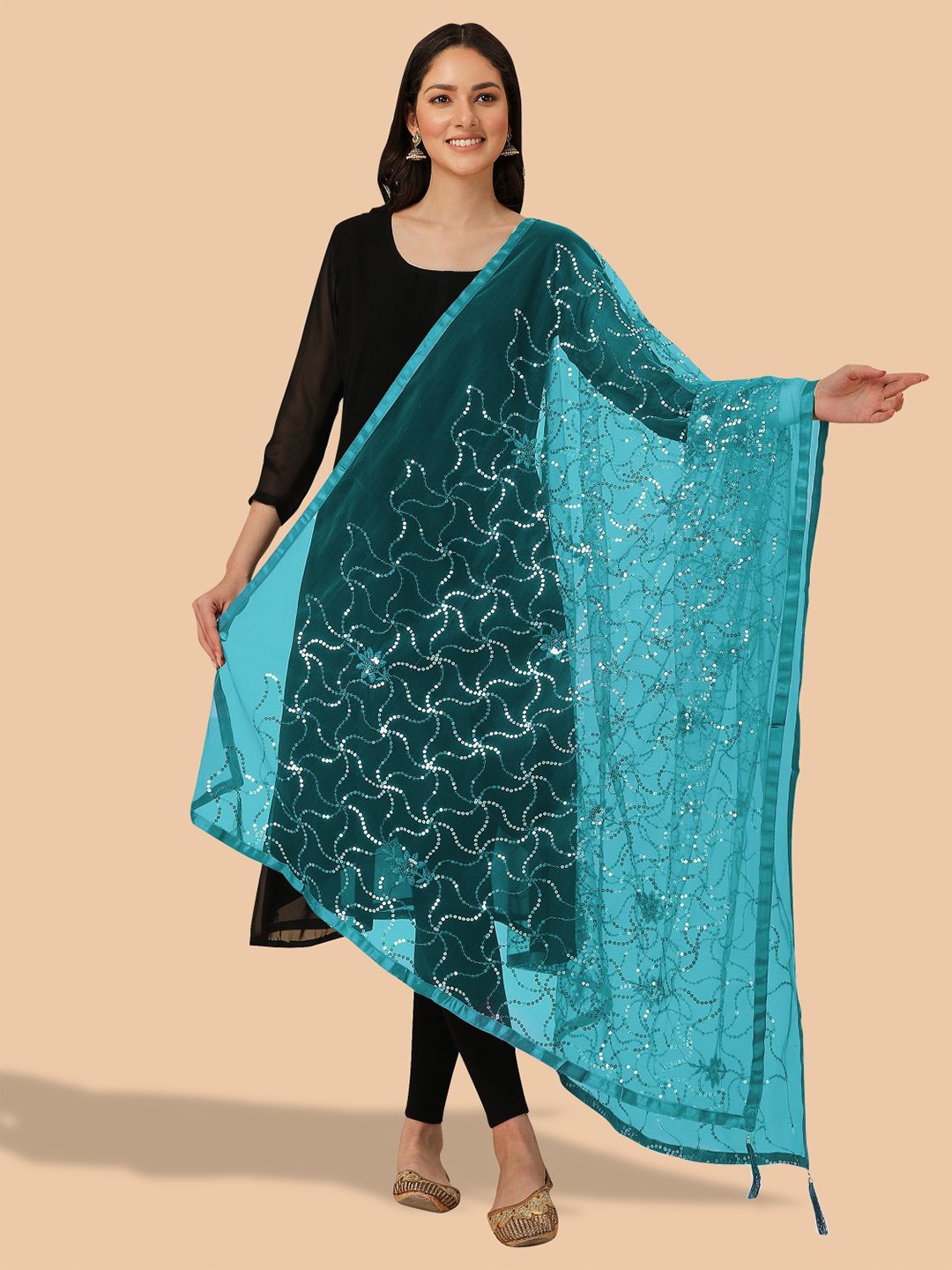 

Dori Embroidered Net Dupatta With Sequinned, Blue