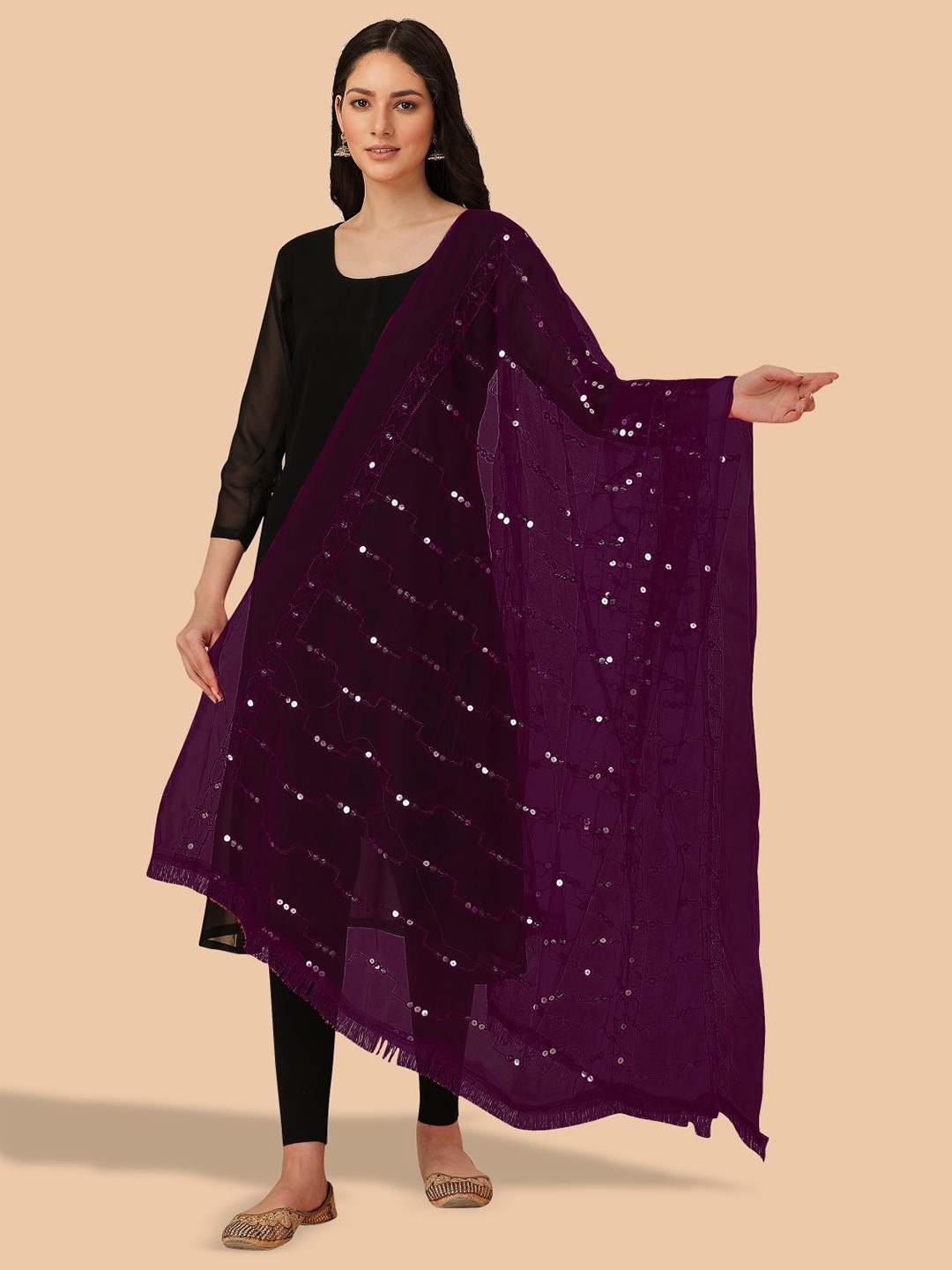 

Dori Embroidered Dupatta With Sequinned, Purple