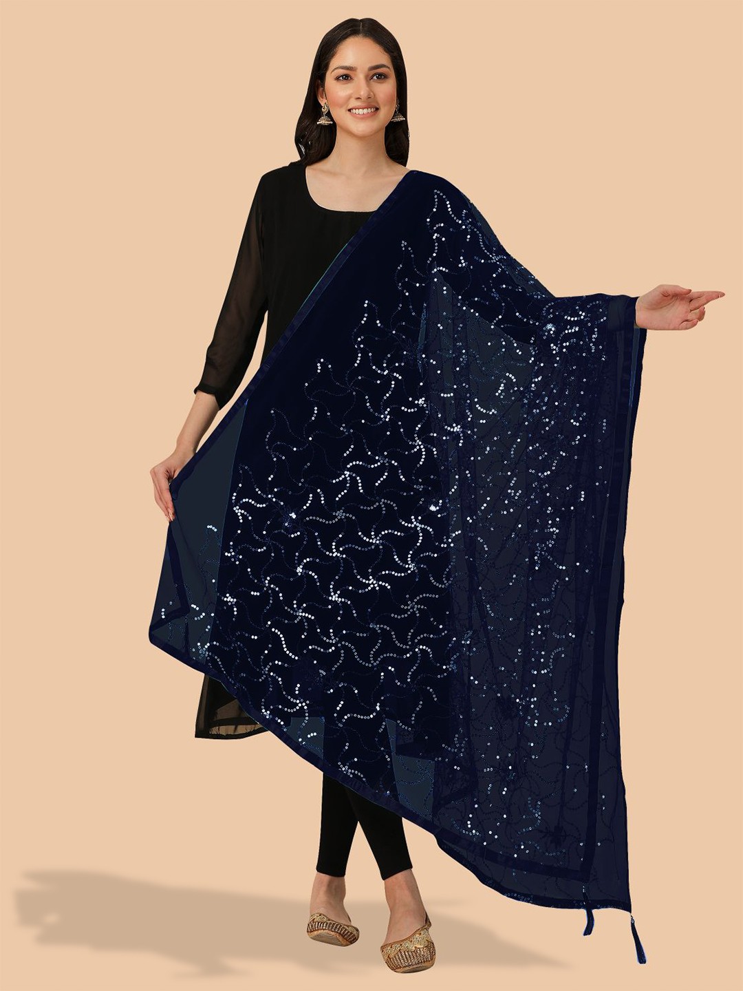 

Dori Abstract Embroidered Net Dupatta With Sequinned, Navy blue