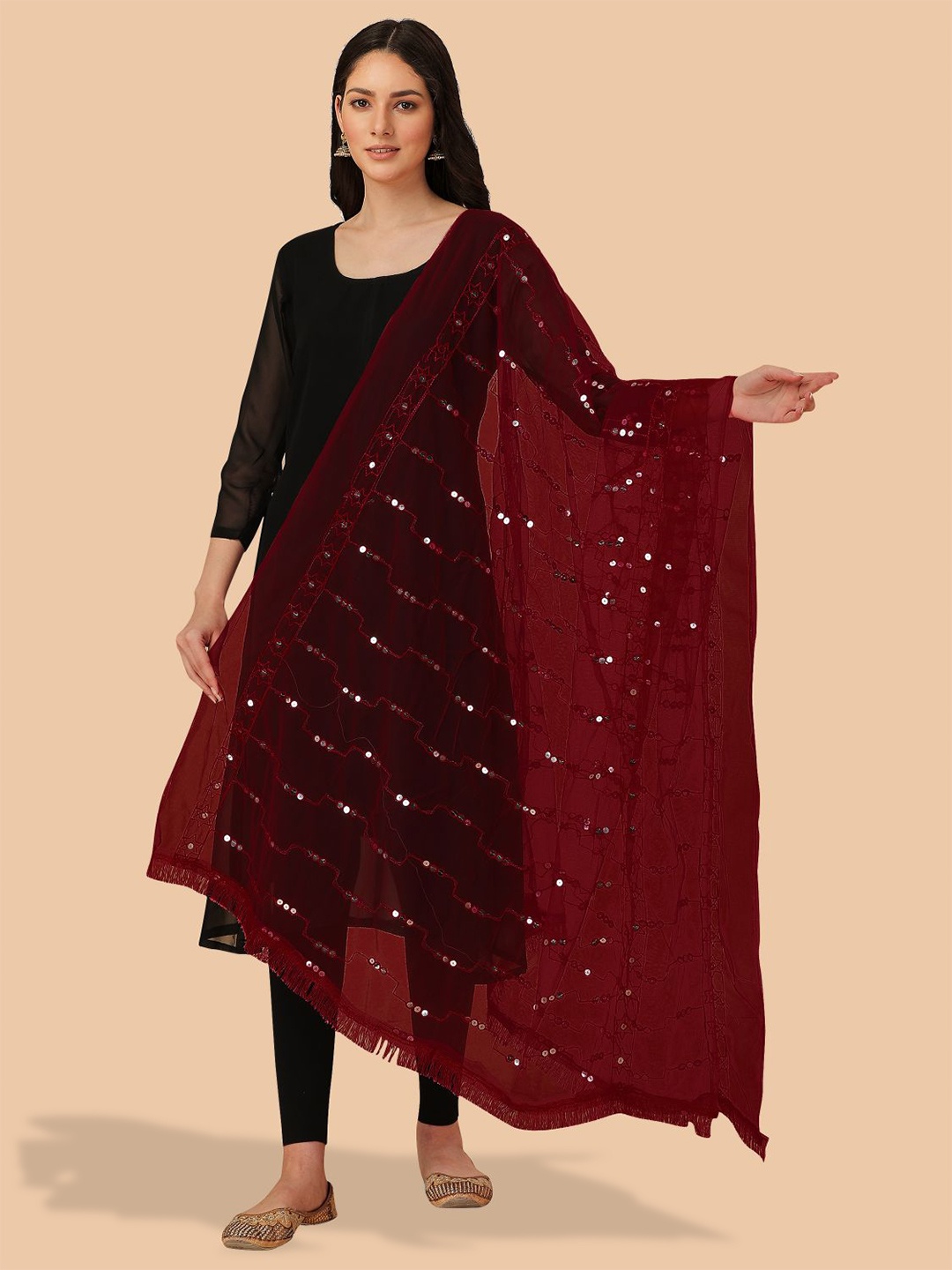 

Dori Embroidered Dupatta With Sequinned, Maroon