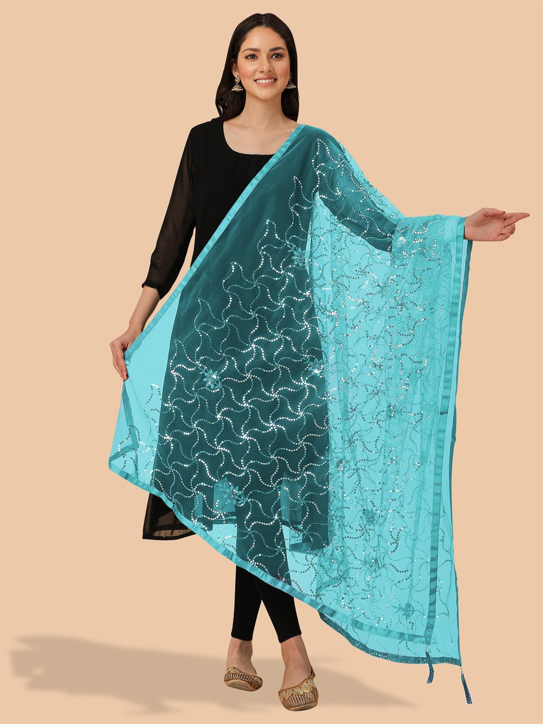

Dori Embroidered Dupatta With Sequinned, Blue