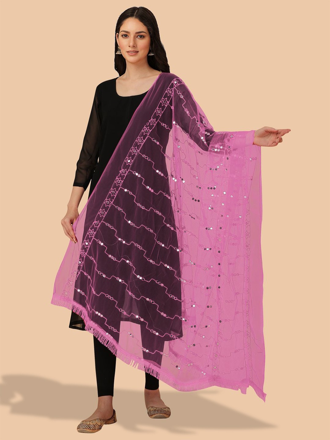 

Dori Embroidered Dupatta With Sequinned, Pink