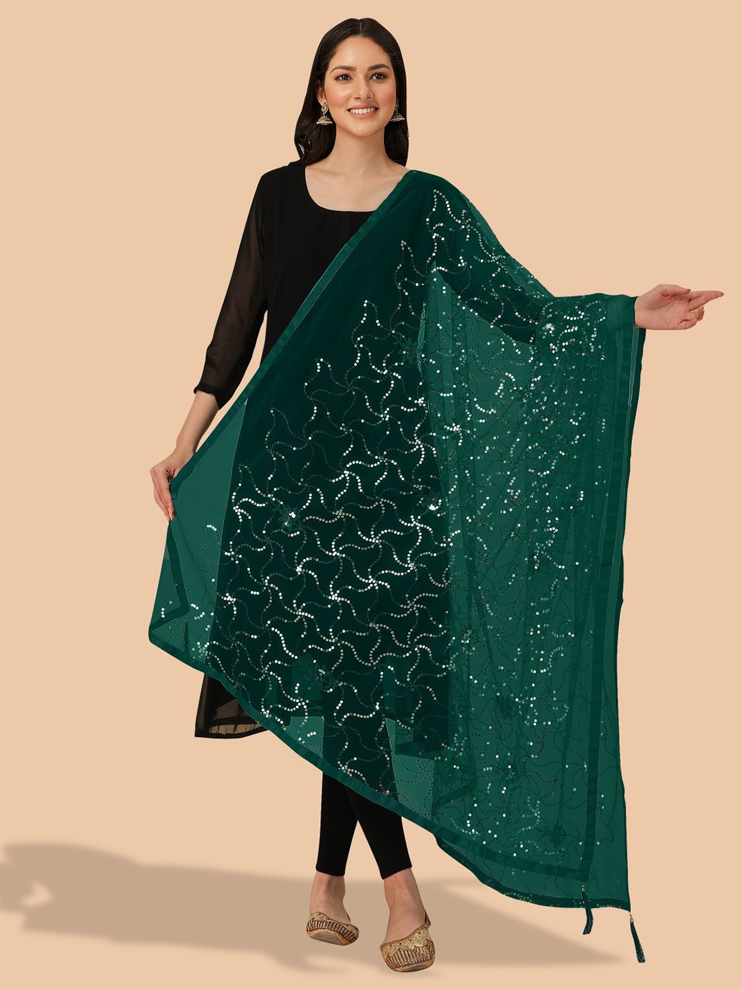 

Dori Abstract Embroidered Net Dupatta With Sequinned, Green