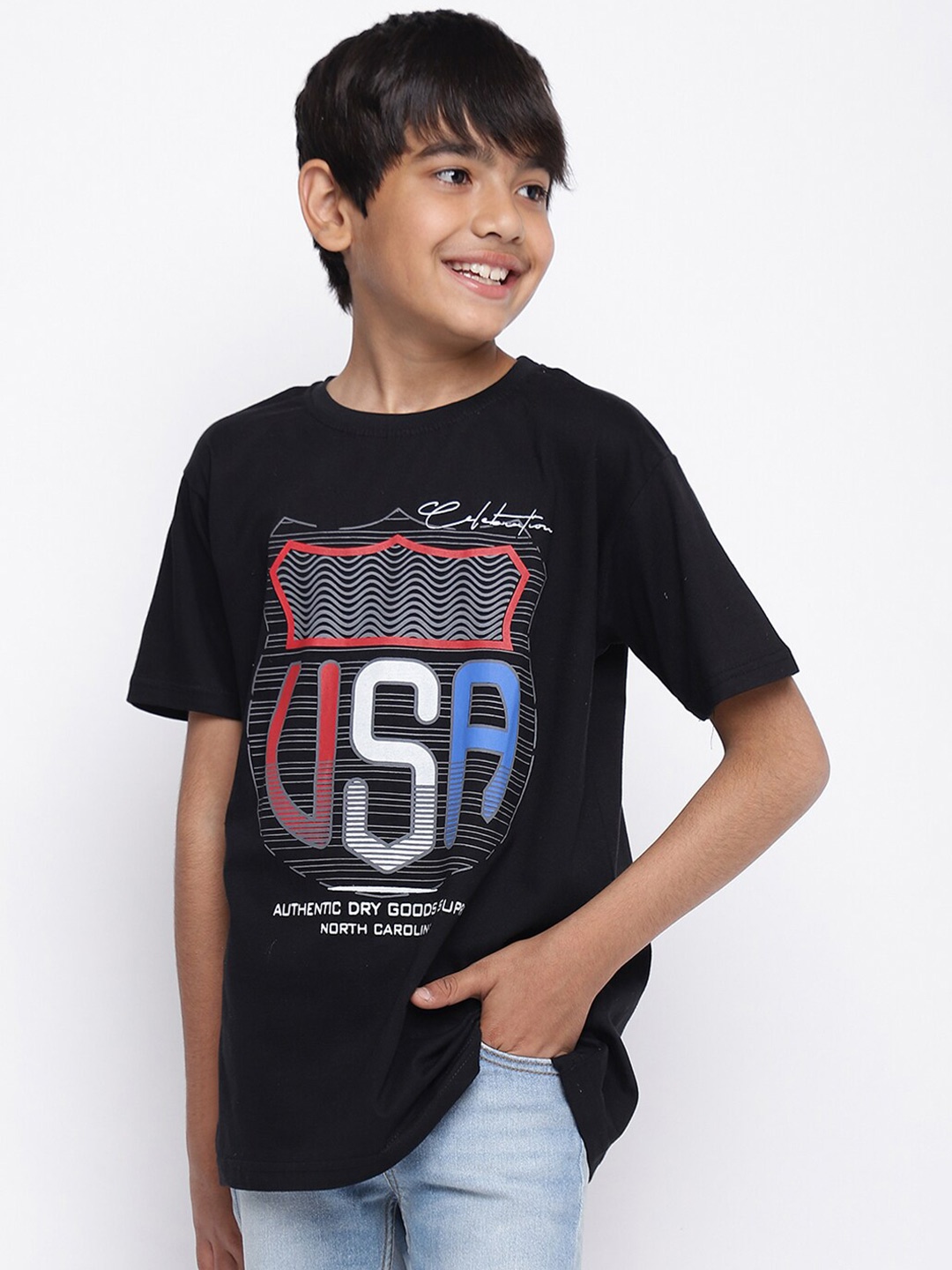 

HOMEGROWN Boys Graphic Printed Cotton T-shirt, Black