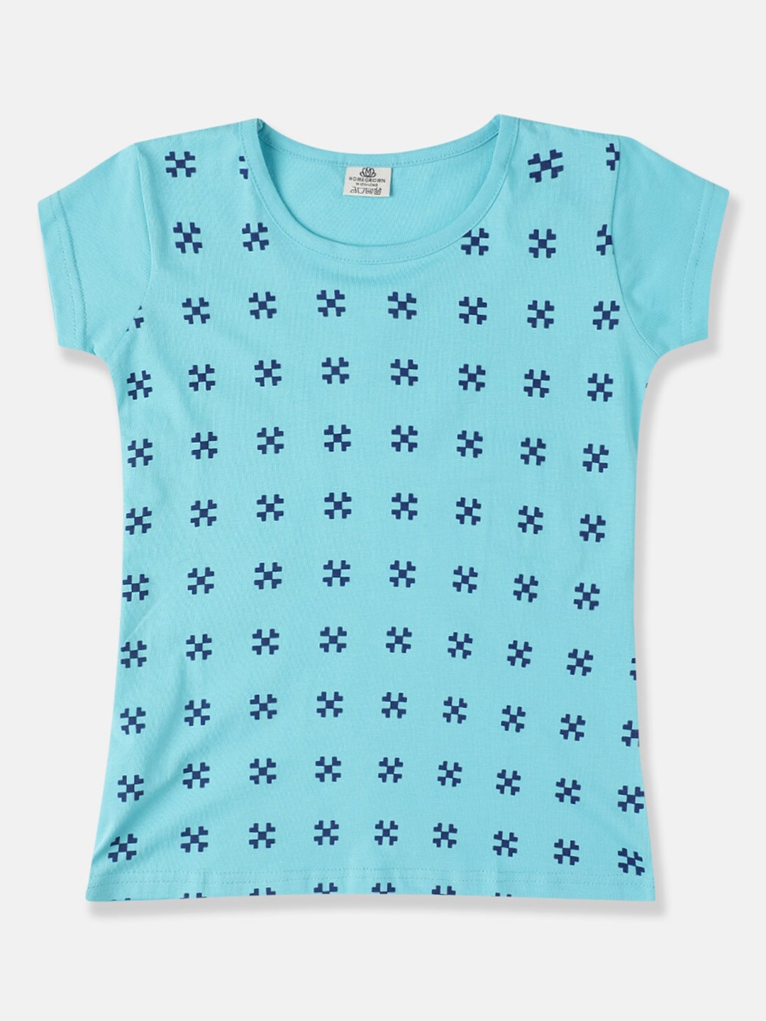 

HOMEGROWN Girls Conversational Printed Cotton Top, Blue