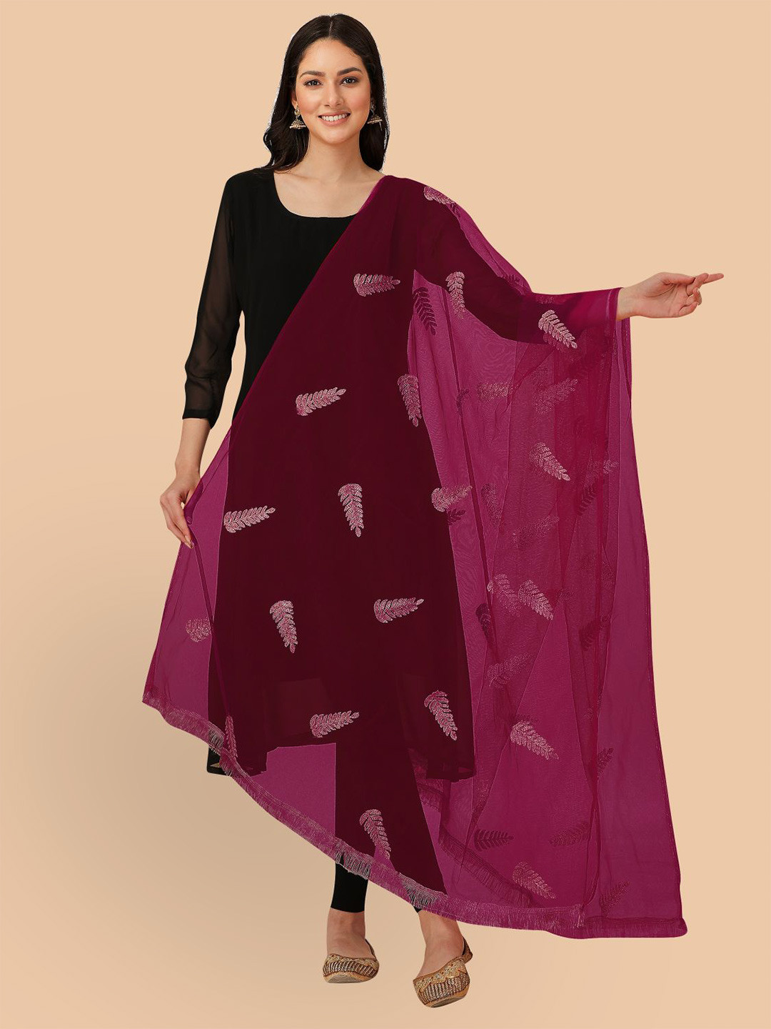 

Dori Embroidered Chiffon Dupatta With Thread Work, Purple