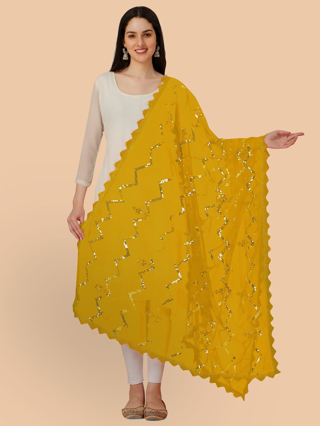 

Dori Embroidered Net Dupatta With Sequinned, Yellow