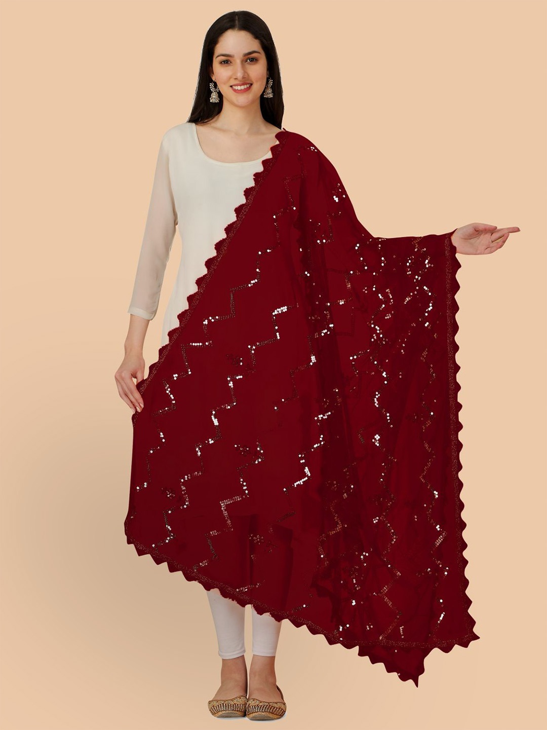 

Dori Embroidered Dupatta With Sequinned, Maroon