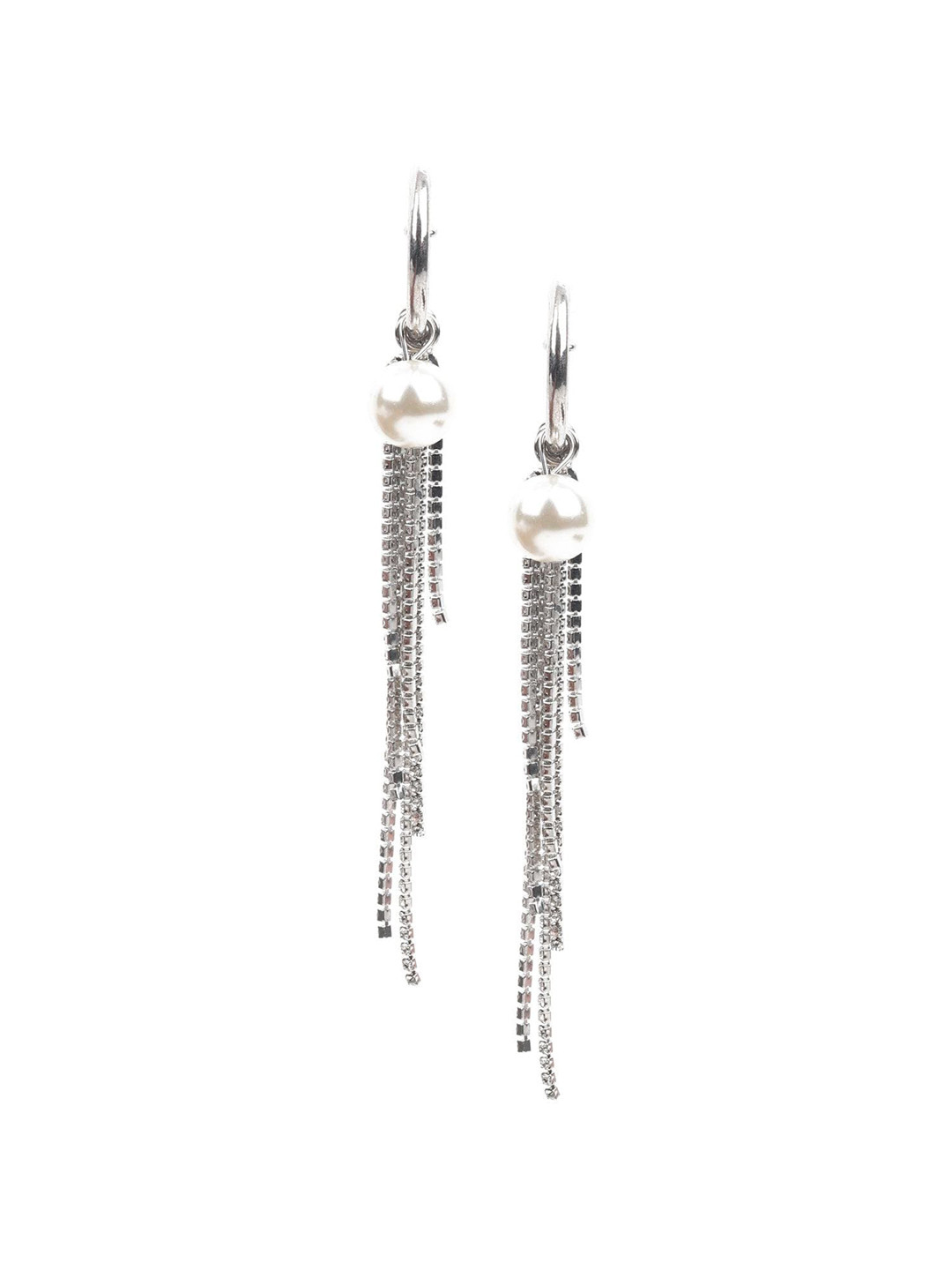 

ODETTE Silver-Plated Beaded Contemporary Drop Earrings, White