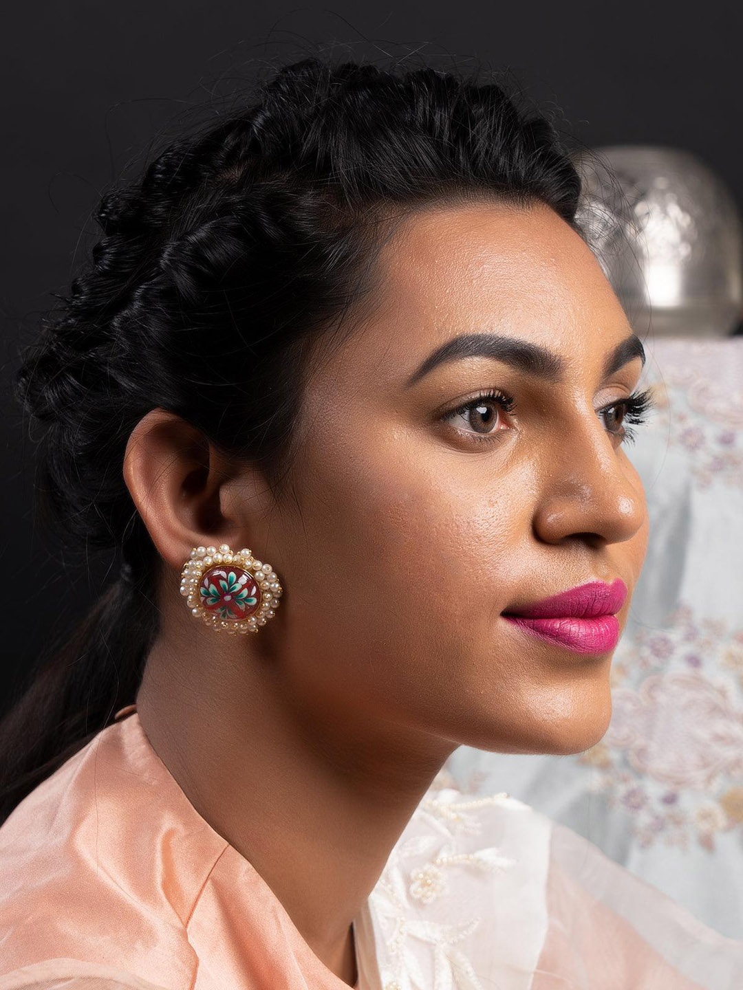 

ODETTE Beaded Contemporary Studs Earrings, Gold