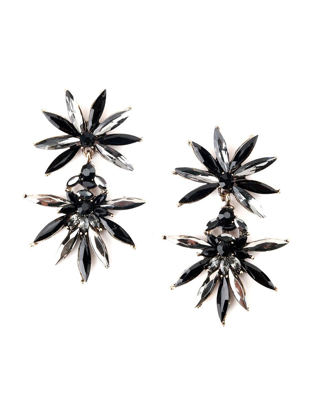 

ODETTE Stones Studded Floral Drop Earrings, Gold