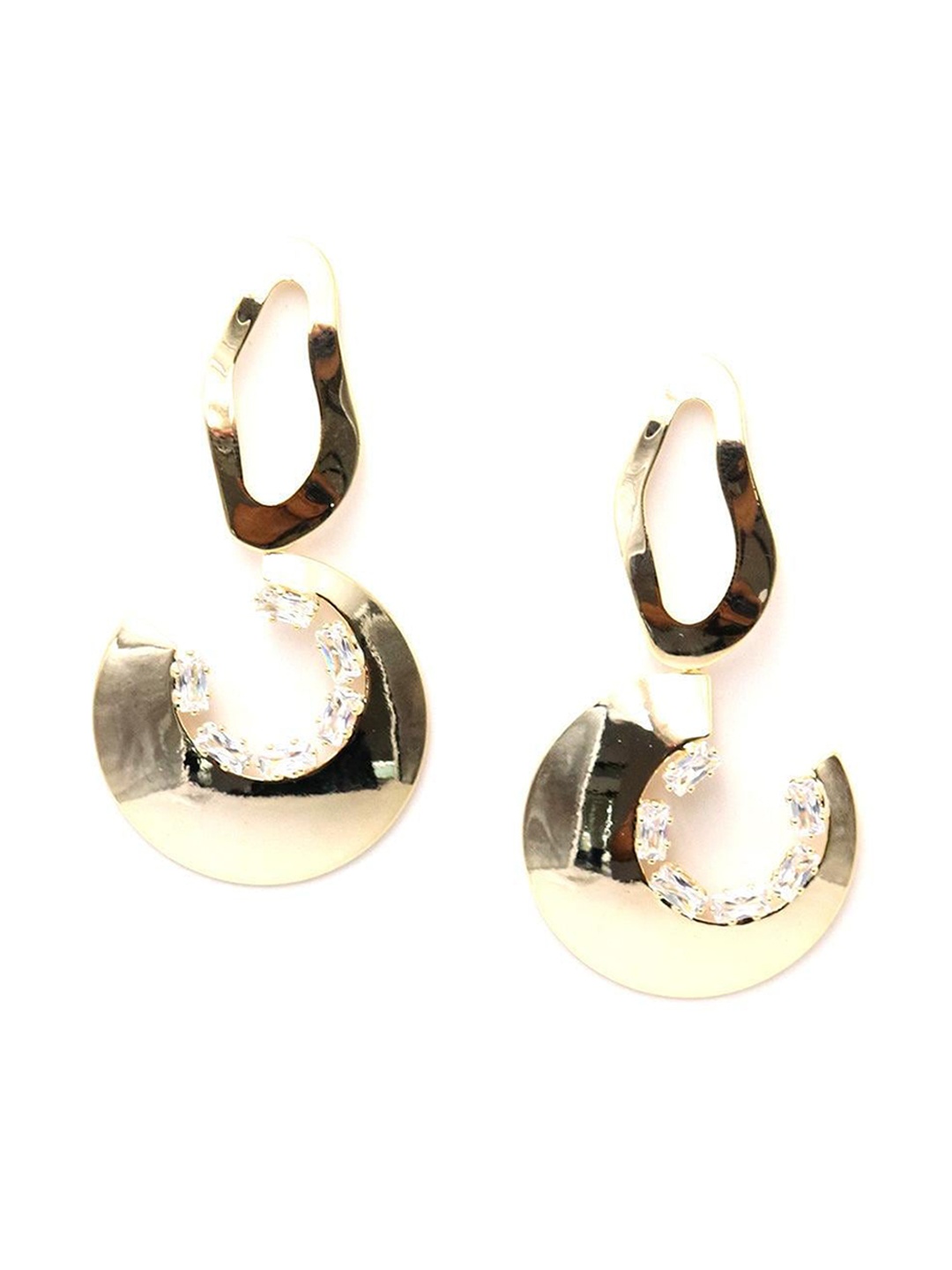 

ODETTE Stone-Studded Contemporary Drop Earrings, Gold