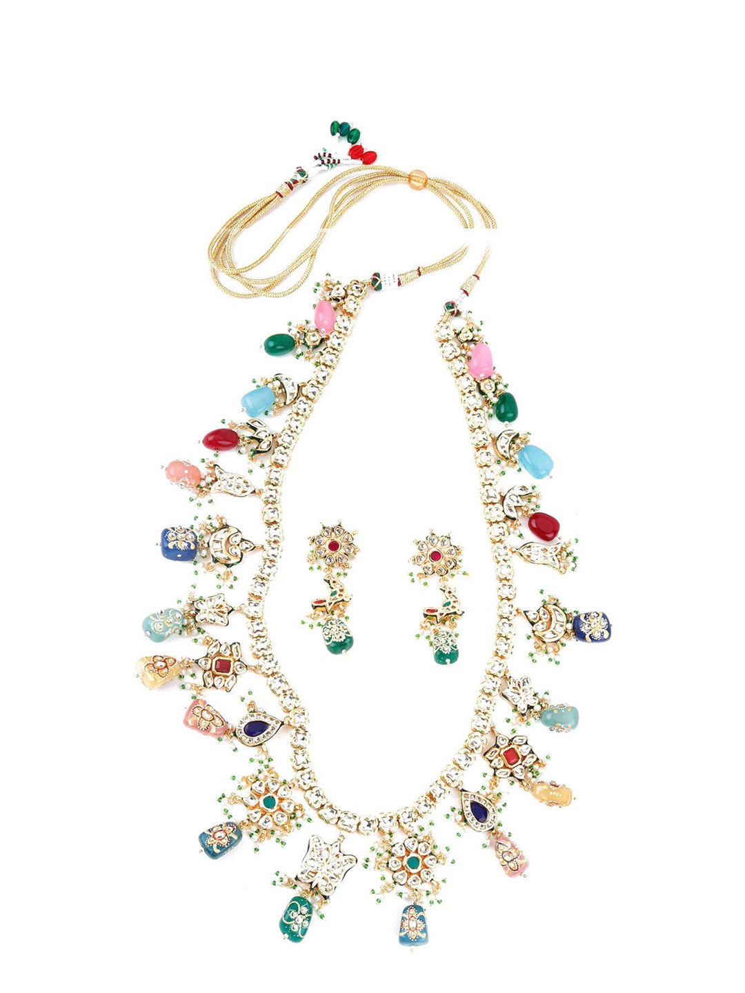 

ODETTE Stone-Studded Necklace & Chain Jewellery Set, Gold