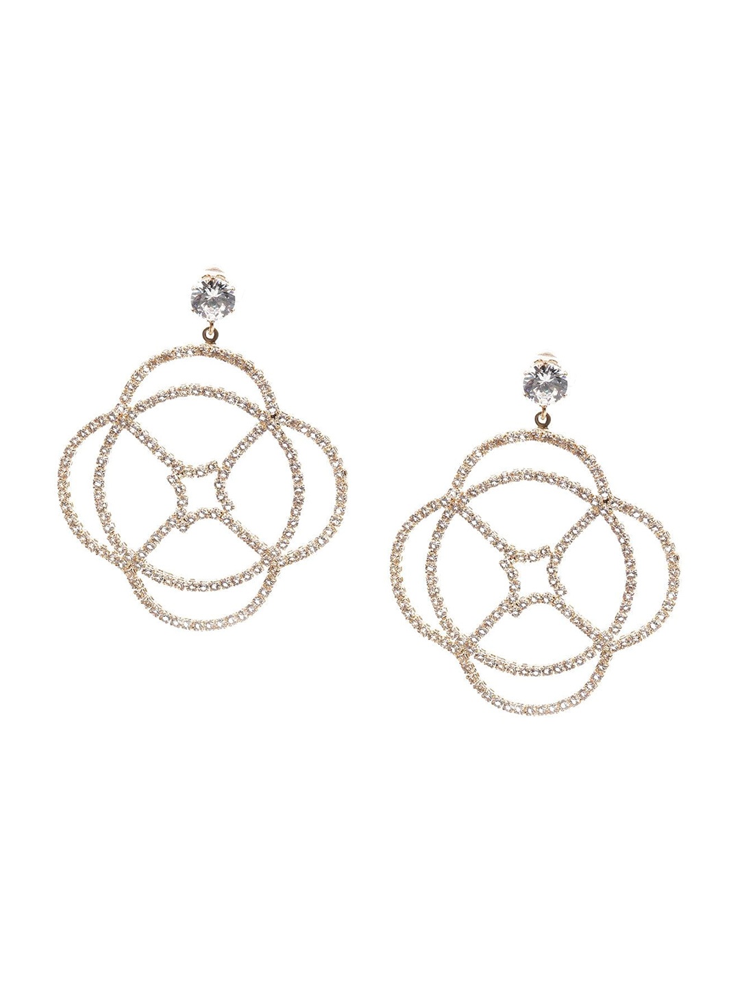 

ODETTE Stone-Studded Contemporary Drop Earrings, Gold