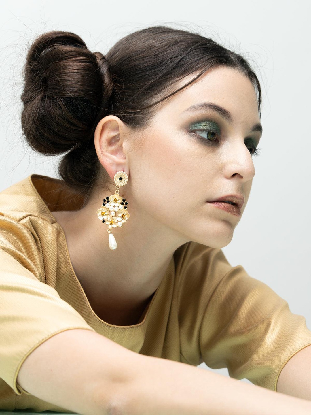 

ODETTE Beaded Floral Drop Earrings, Gold
