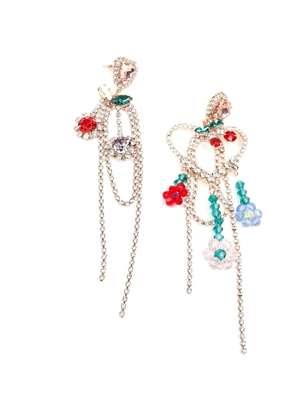 

ODETTE Stone-Studded Contemporary Drop Earrings, Gold