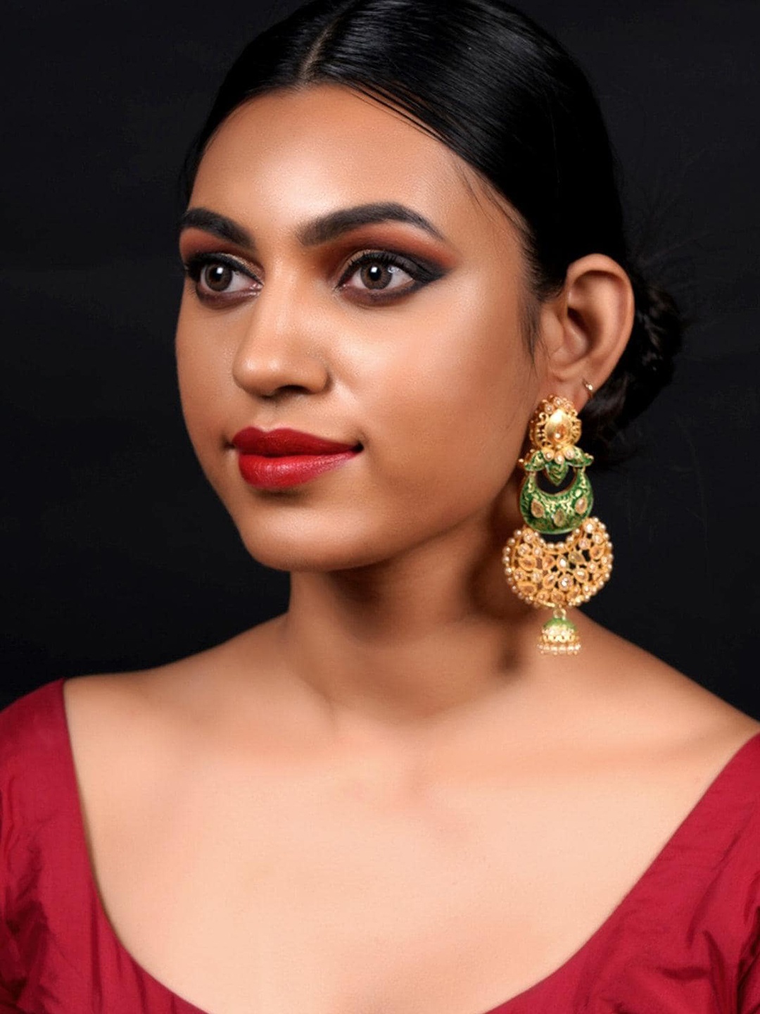 

ODETTE Contemporary Stone-Studded Chandbalis, Gold
