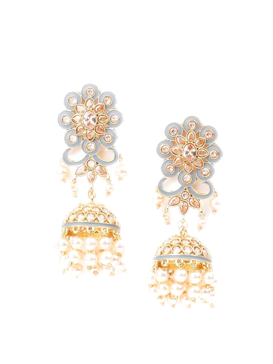 

ODETTE Dome Shaped Stone-Studded & Beaded Jhumkas, Gold