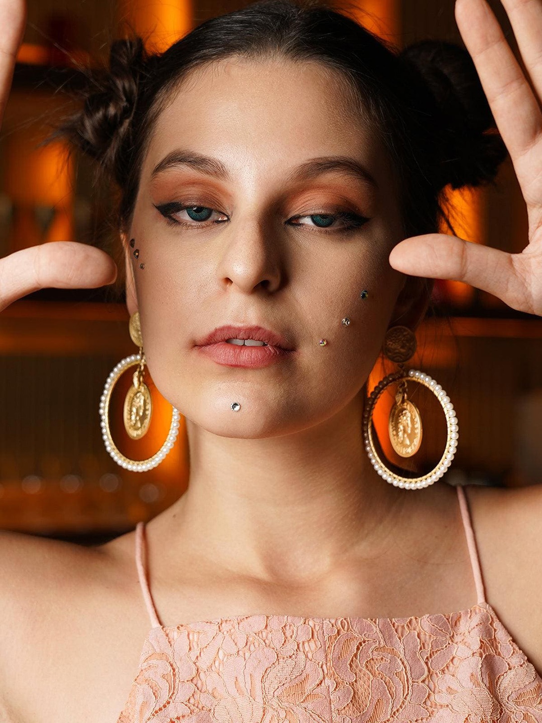 

ODETTE Contemporary Stone-Studded Drop Earrings, Gold