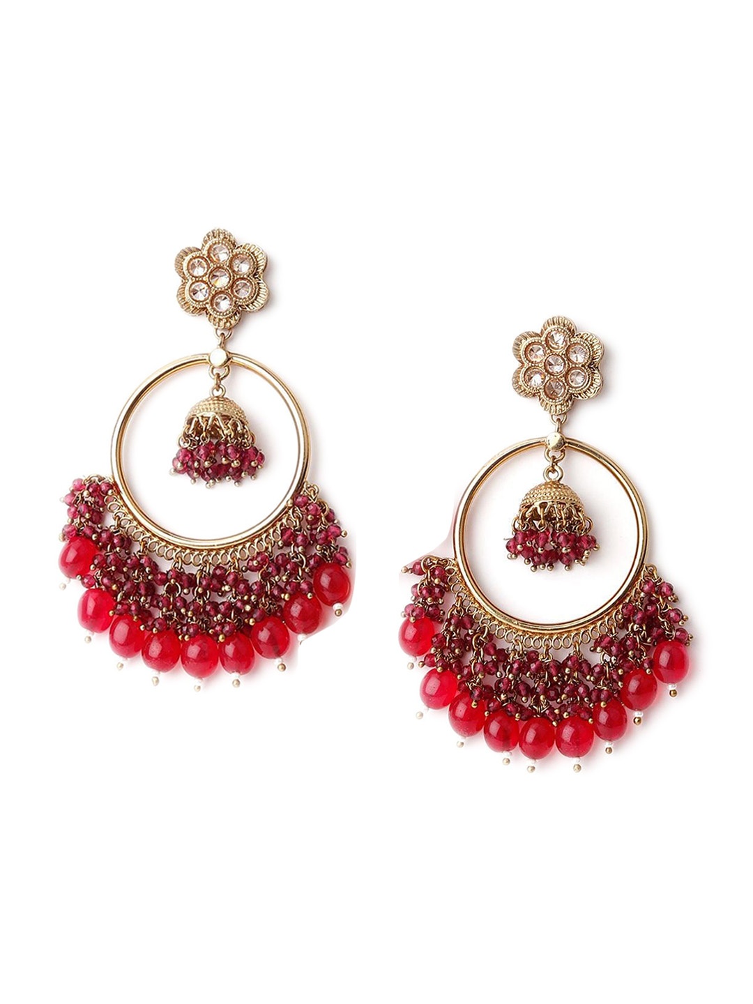 

ODETTE Gold-Plated Stone Studded & Beaded Contemporary Chandbalis