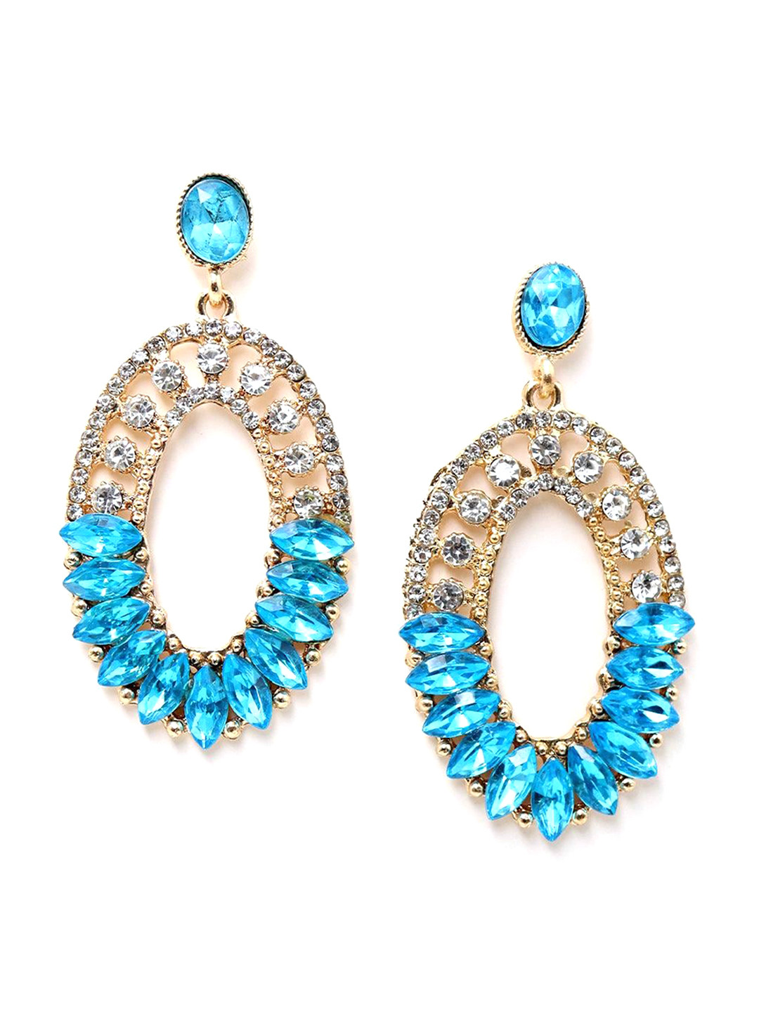 

ODETTE Gold-Plated Stone Studded Oval Drop Earrings