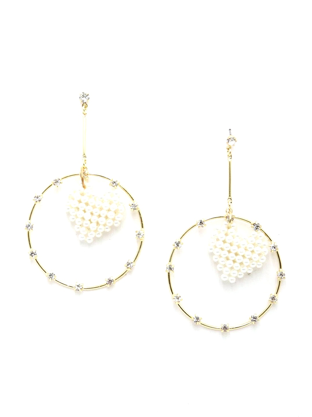 

ODETTE Gold-Plated Stones Studded & Beaded Heart-Shaped Drop Earrings