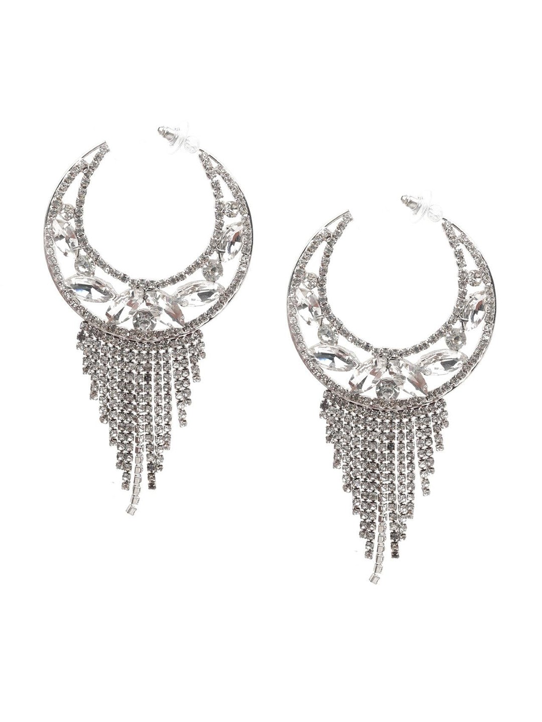 

ODETTE Silver-Plated Stone Studded Contemporary Drop Earrings