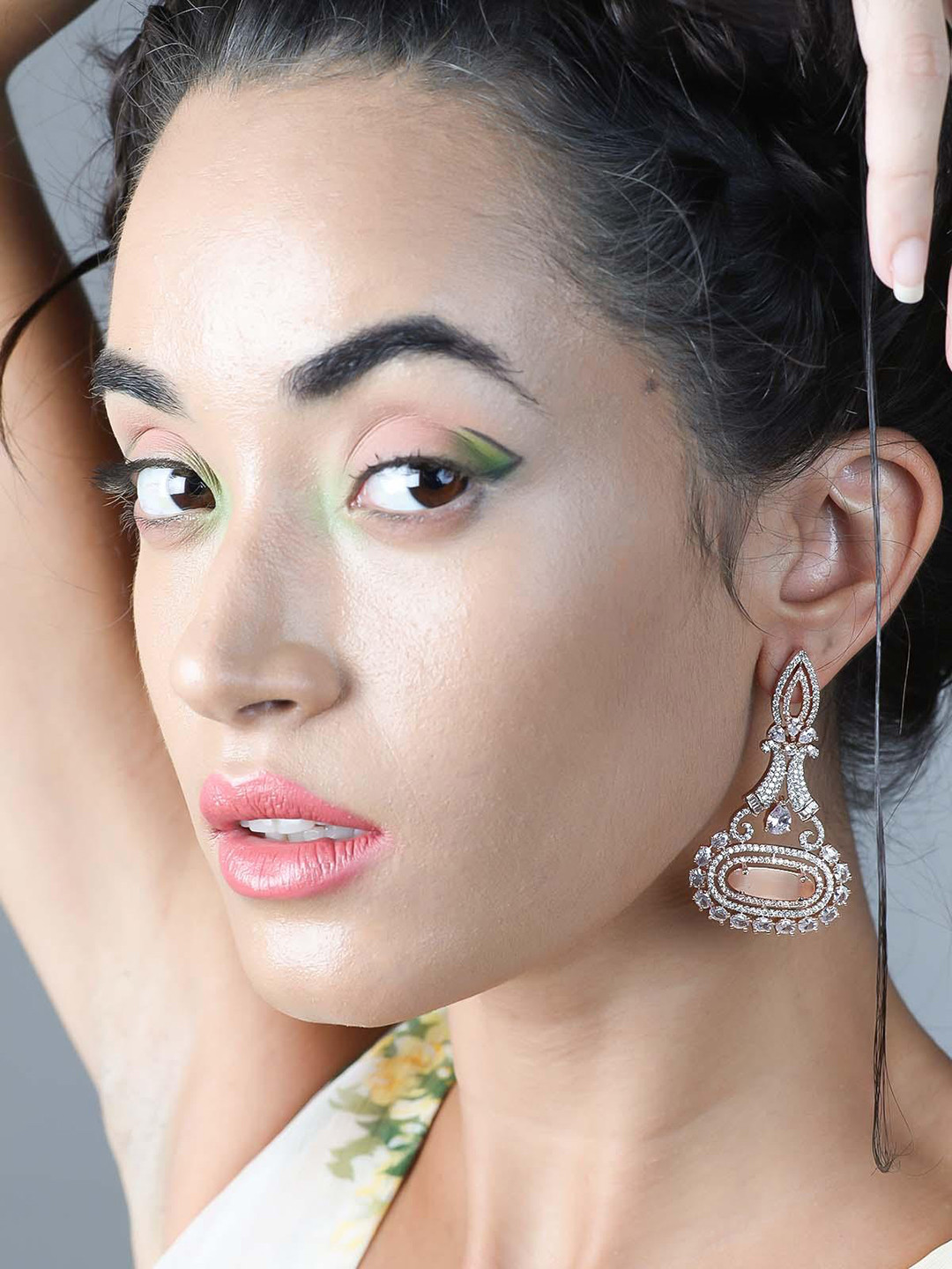 

ODETTE Gold Plated Contemporary Stone Studded Drop Earrings