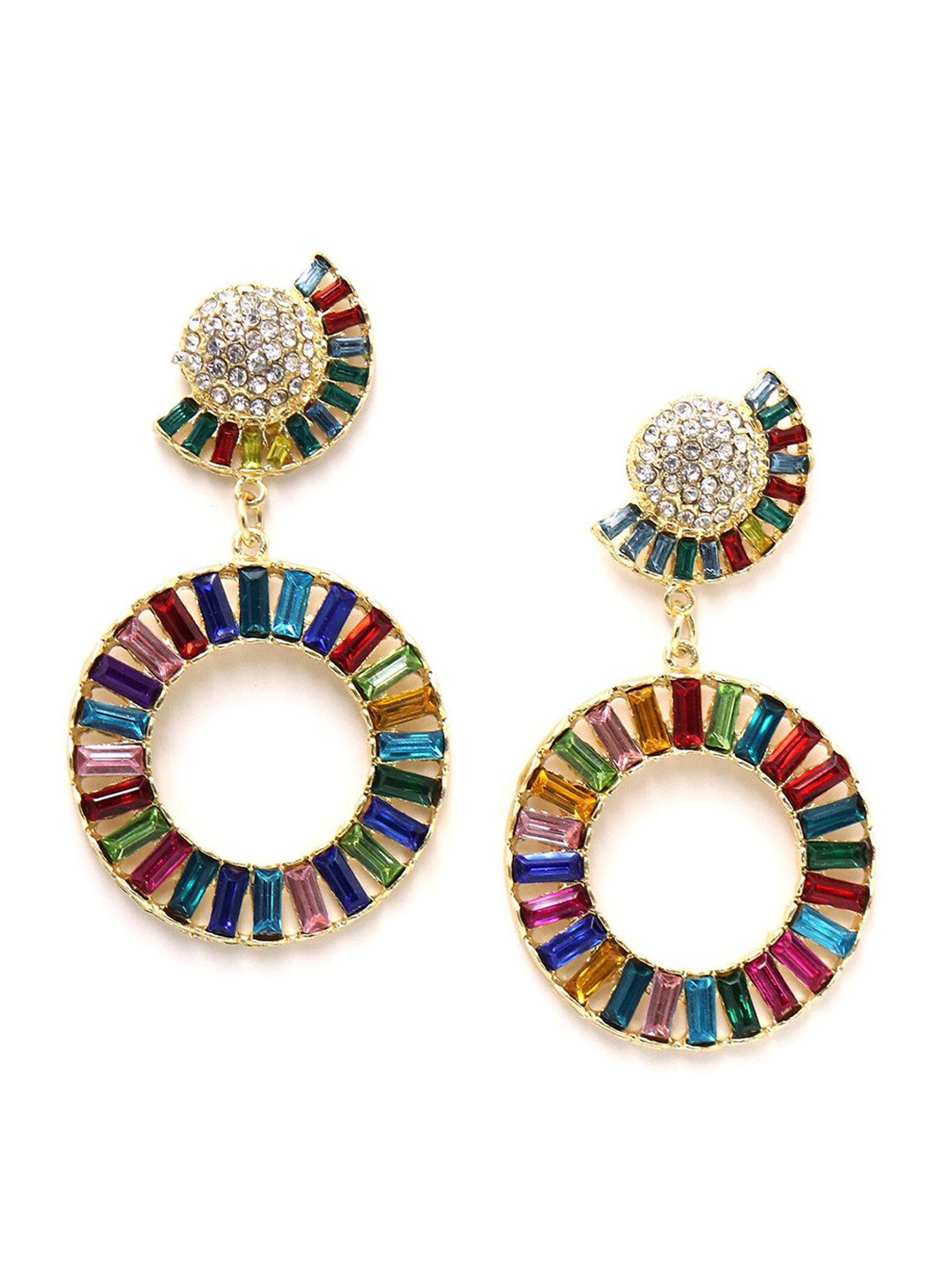 

ODETTE Gold Plated Contemporary Stone Studded Drop Earrings