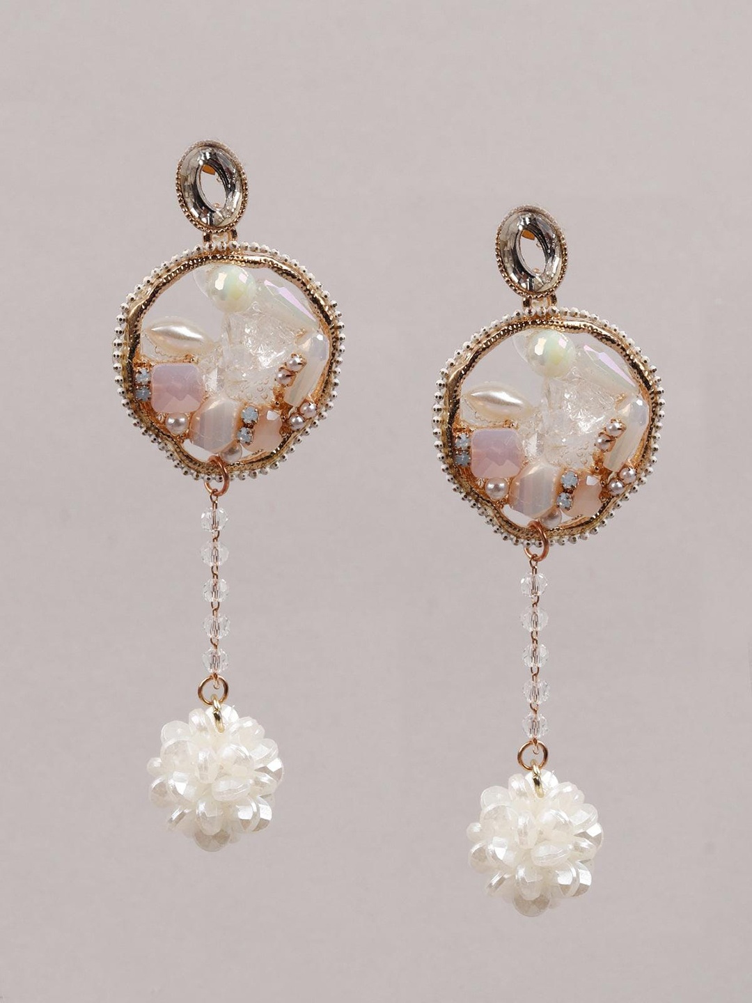 

ODETTE Gold Plated Contemporary Stone Studded Drop Earrings