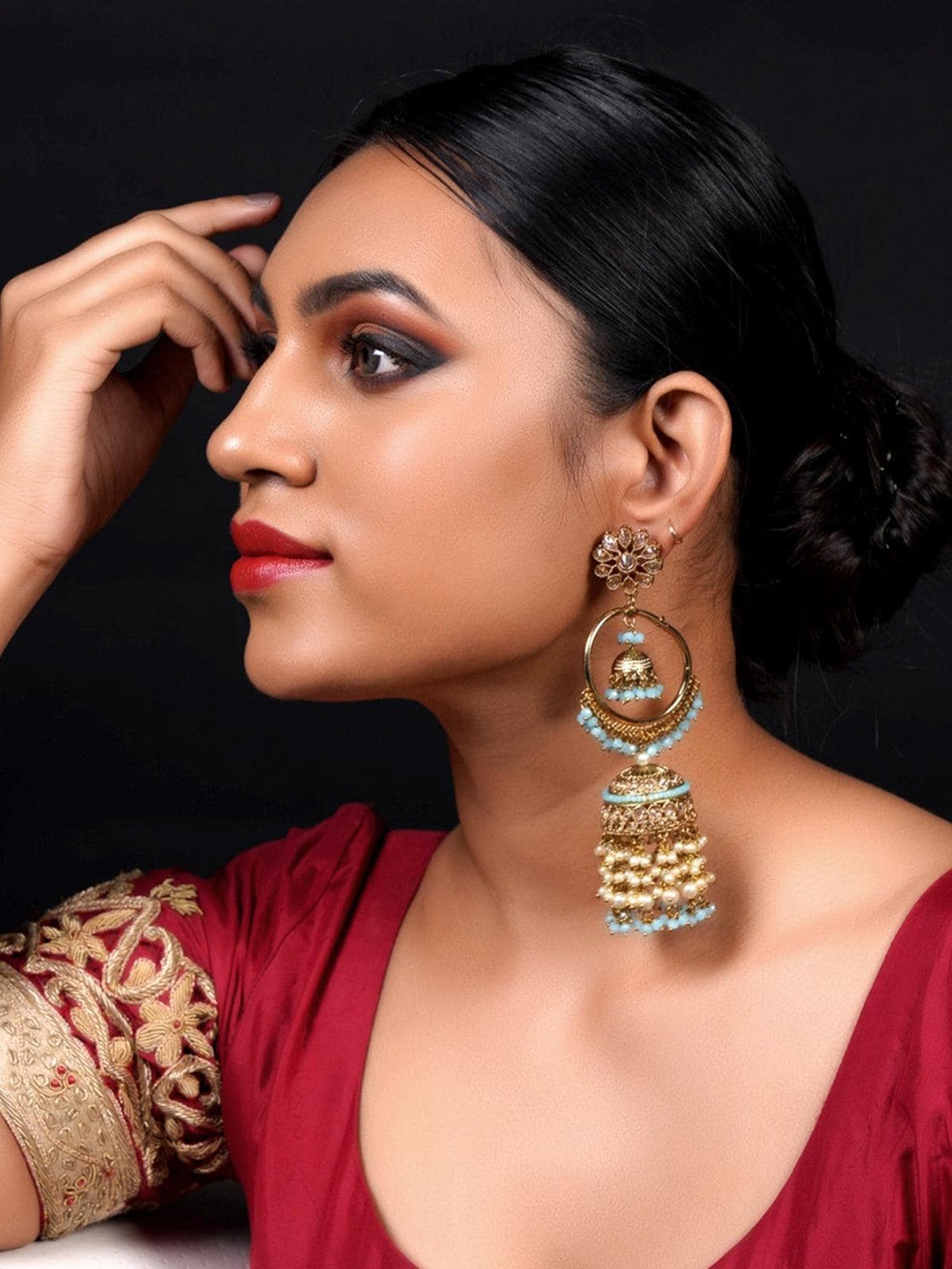 

ODETTE Gold Plated Dome Shaped Beaded Jhumkas
