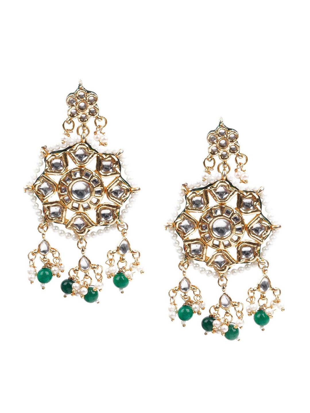 

ODETTE Gold Plated Contemporary Stone Studded & Beaded Drop Earrings