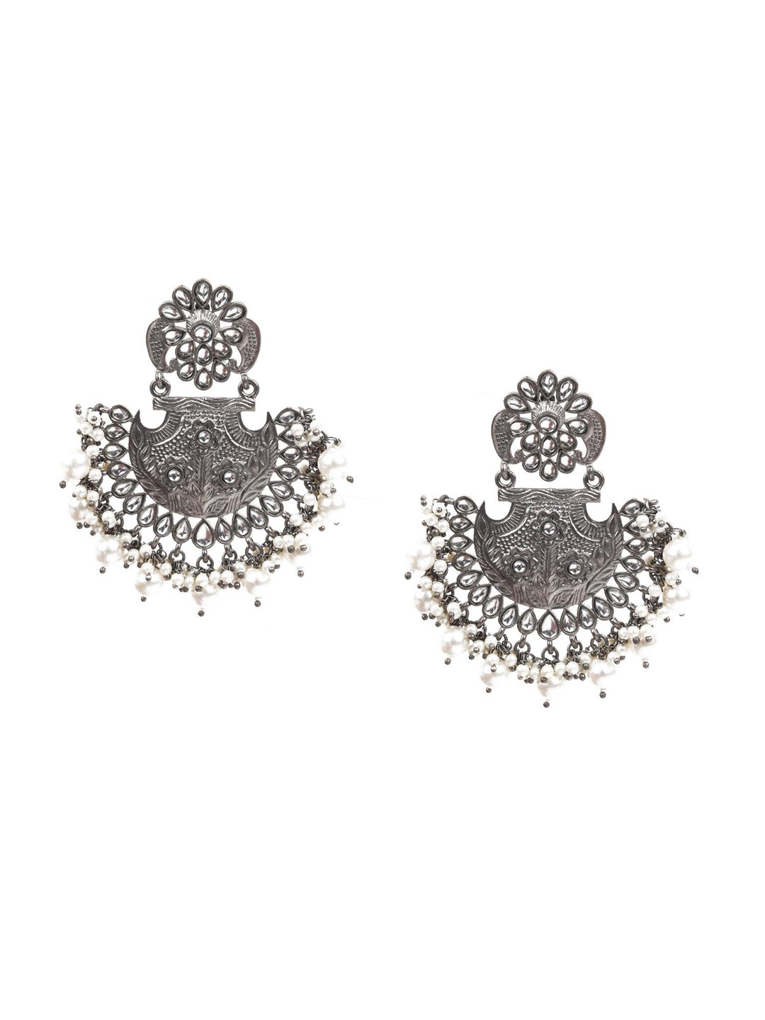

ODETTE Silver-Plated Beaded Contemporary Oxidised Chandbalis