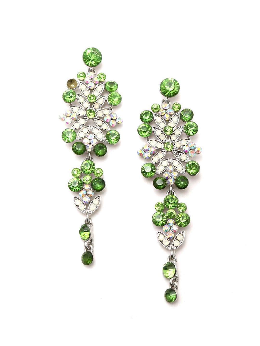 

ODETTE Silver-Plated Stone-Studded Contemporary Drop Earrings