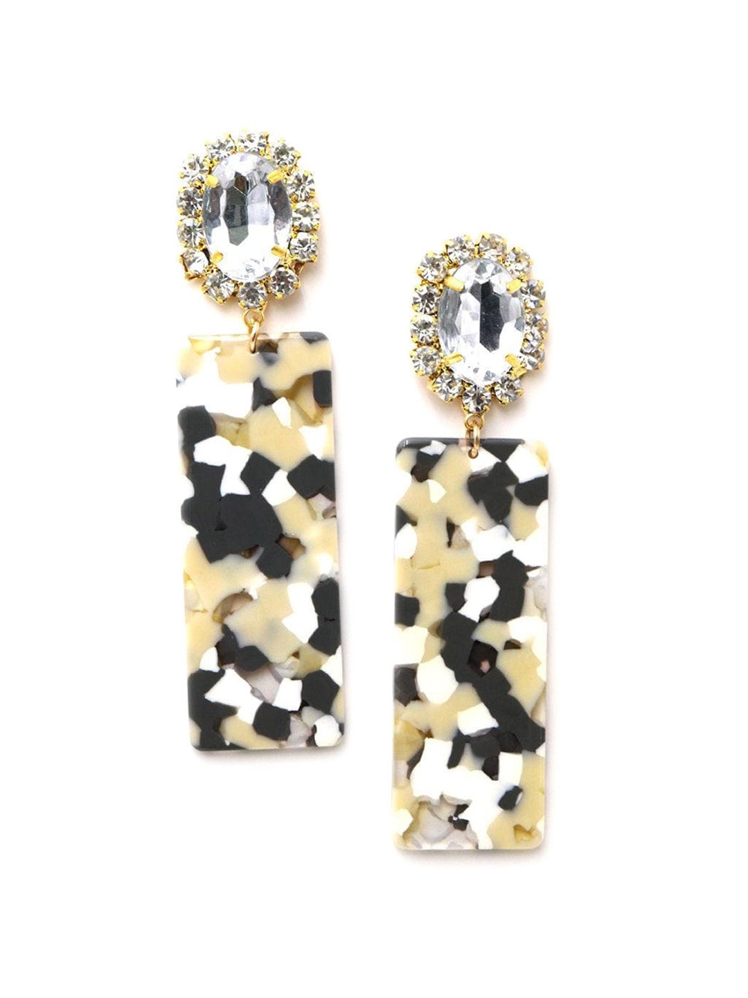 

ODETTE Gold-Plated Stone-Studded Floral Dangle Drop Earrings