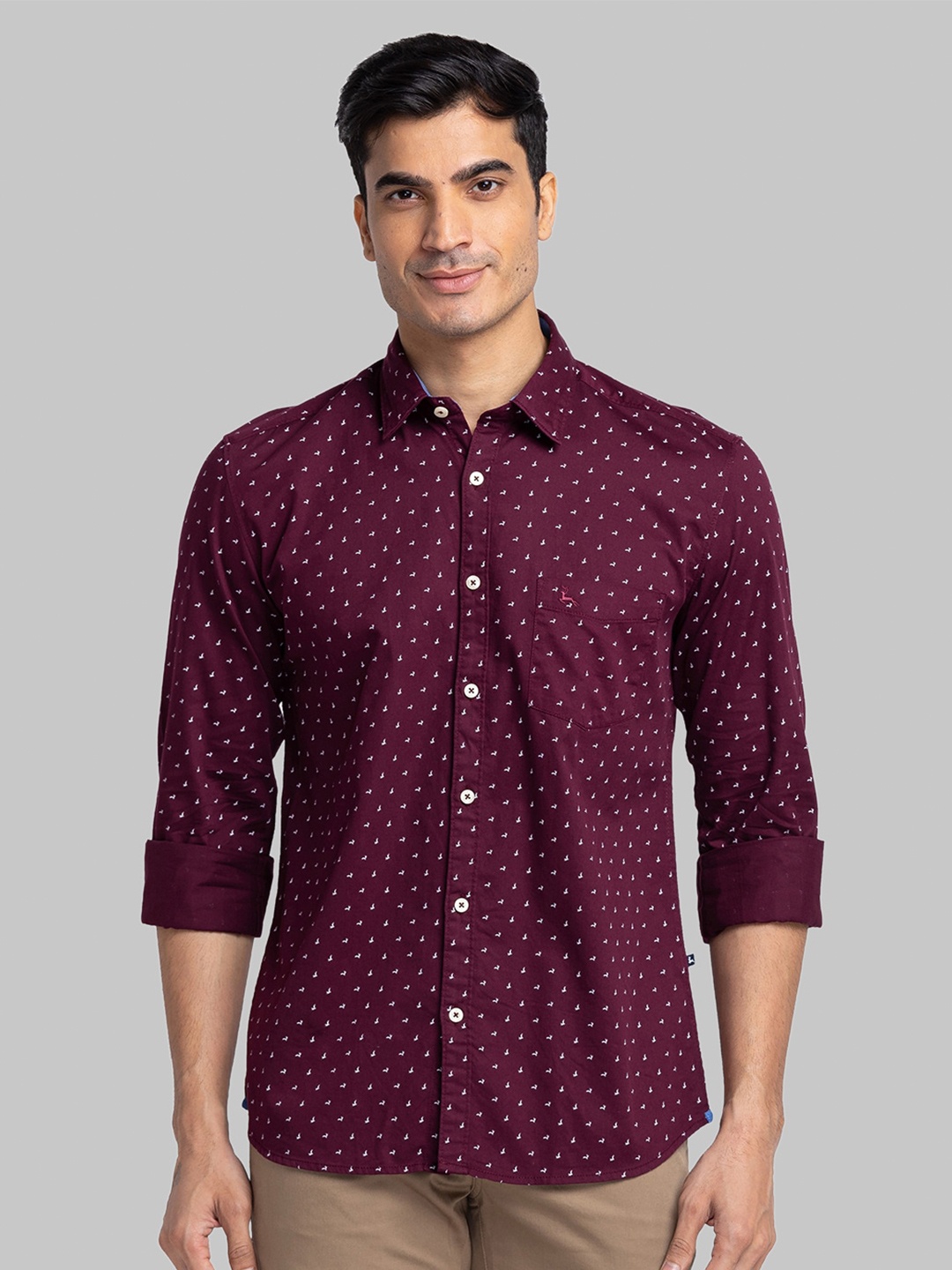 

Parx Micro Ditsy Printed Slim Fit Cotton Casual Shirt, Burgundy