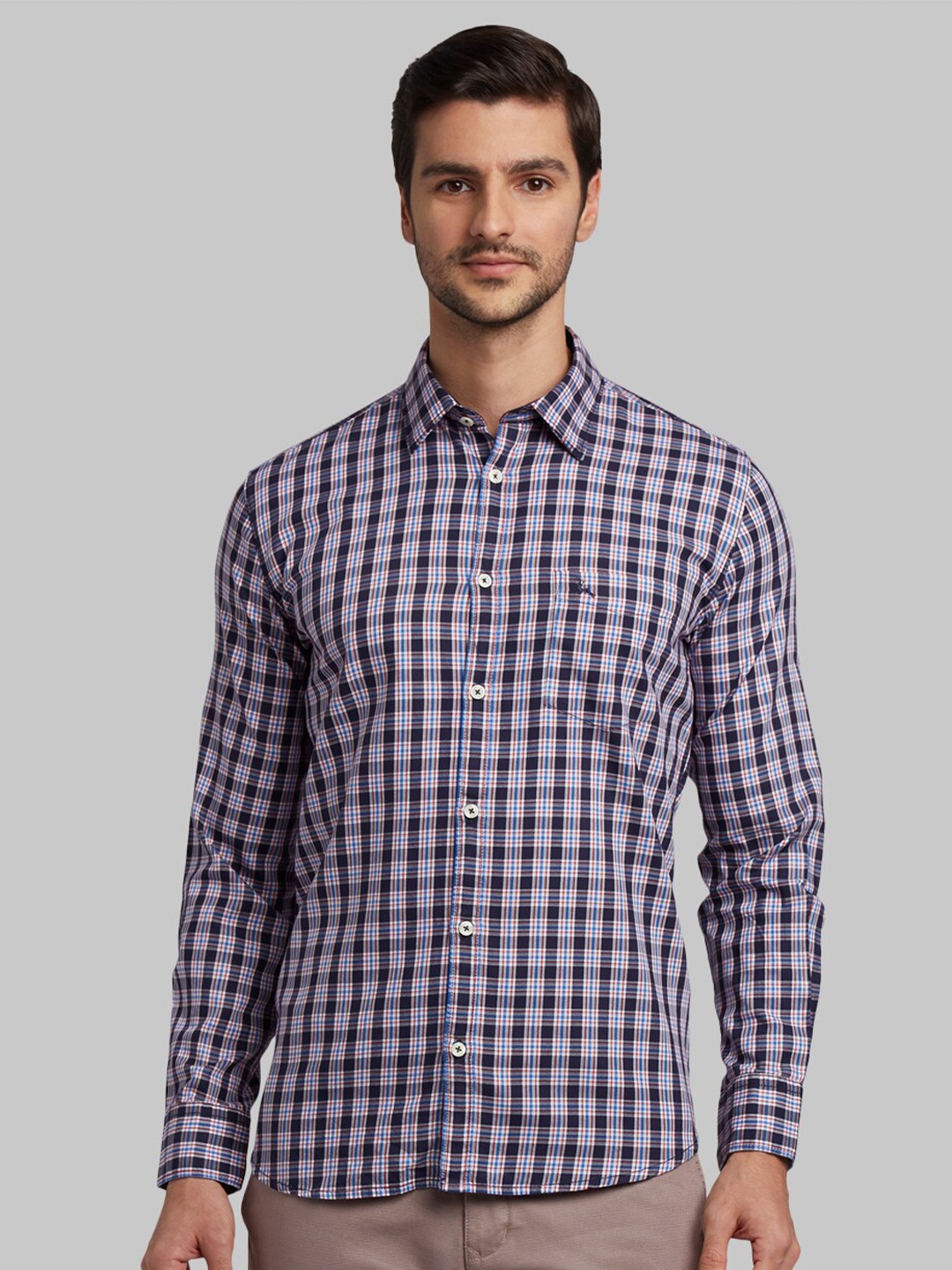 

Parx Slim Fit Checked Cotton Casual Shirt, Red